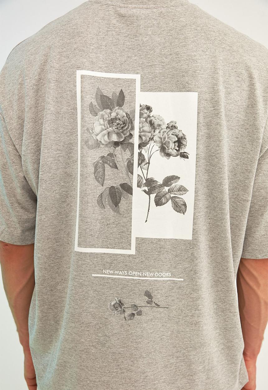 Trendyol - Flower back print short sleeve tee - grey