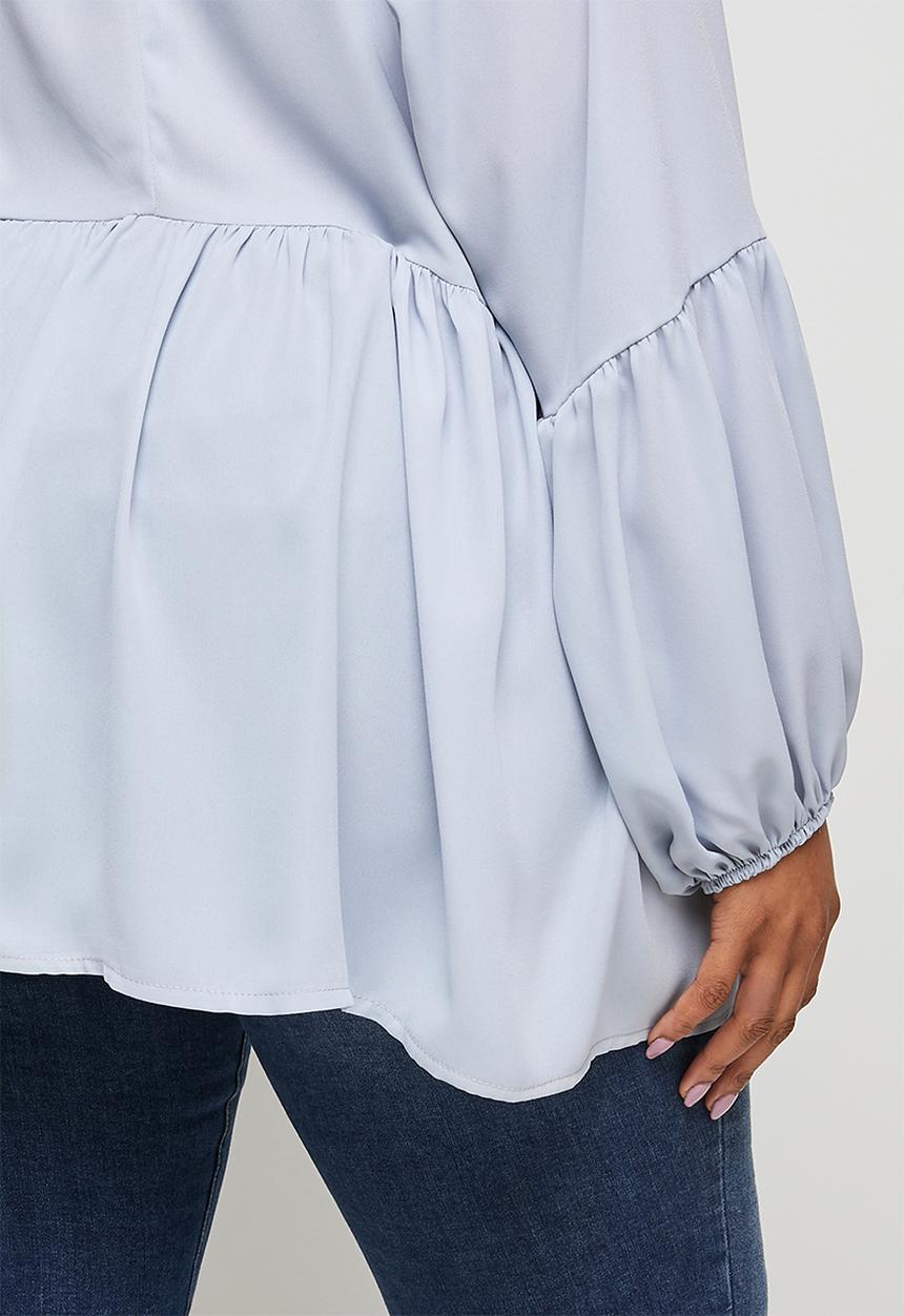 edit Plus - Babydoll balloon sleeve keyhole blouse - light grey