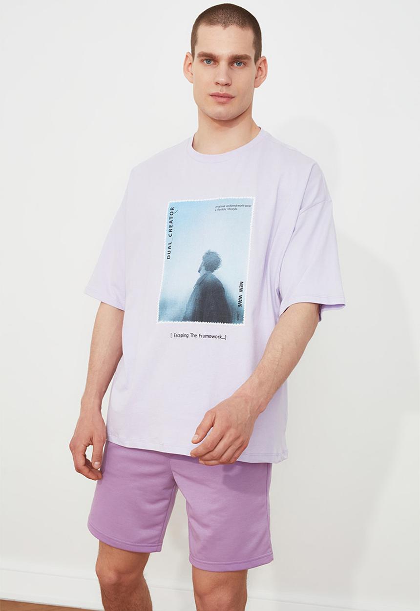 Trendyol - Charlie chest print short sleeve tee - lilac