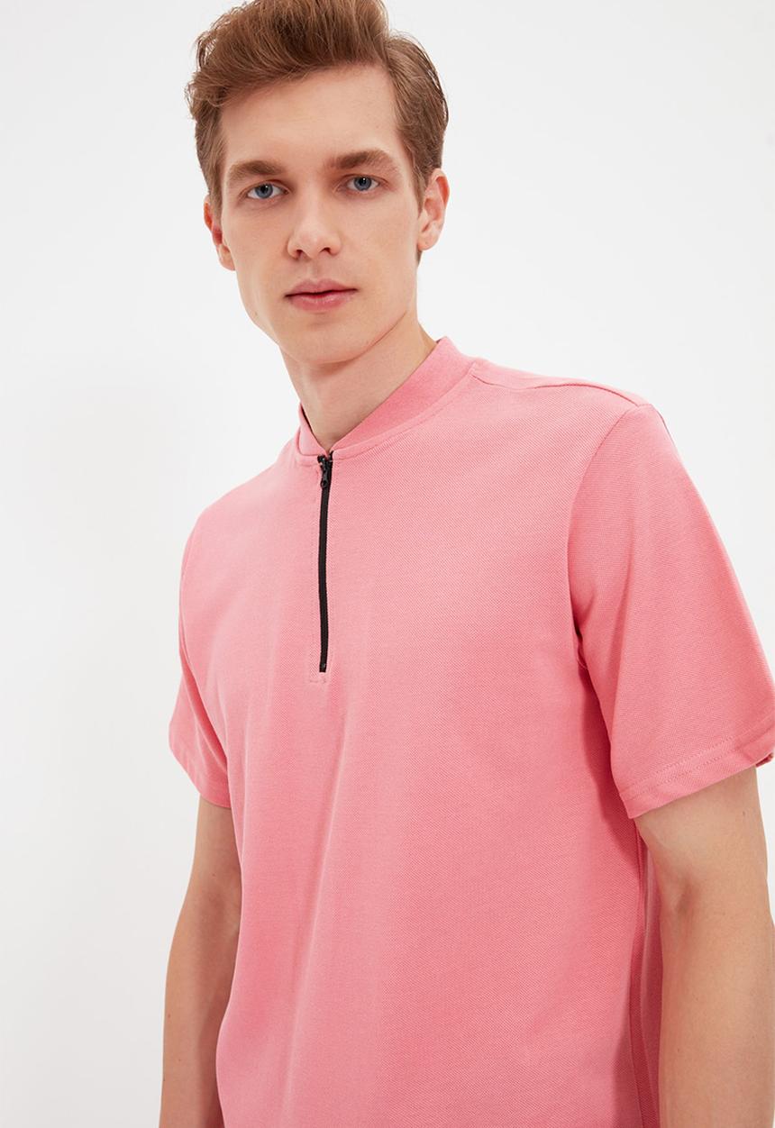 Trendyol - Quarter zip short sleeve tee - rose