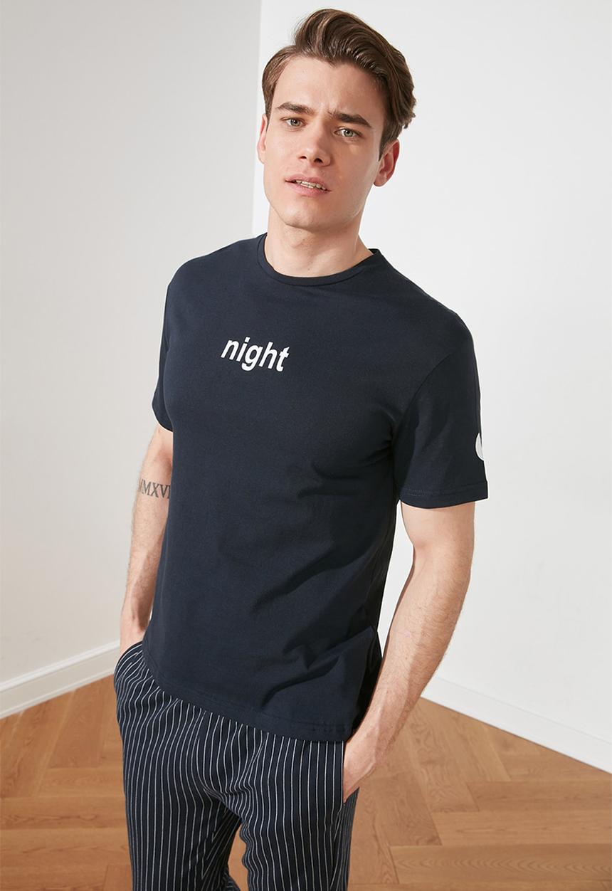 Trendyol - Short sleeve printed top & pants sleep set - navy