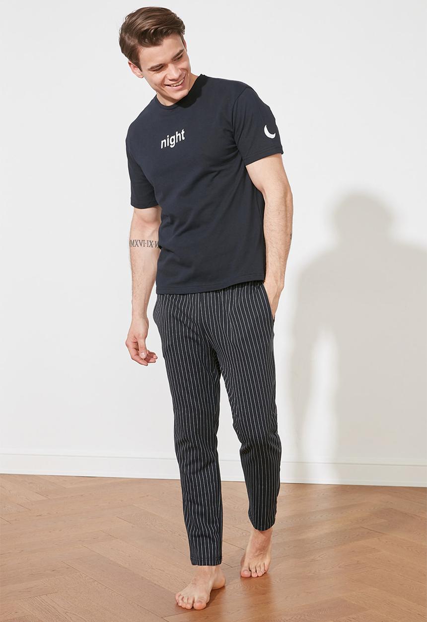 Trendyol - Short sleeve printed top & pants sleep set - navy