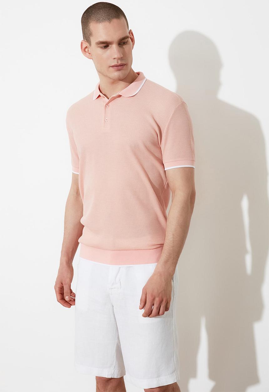 Trendyol - Tipped collar short sleeve golfer - salmon