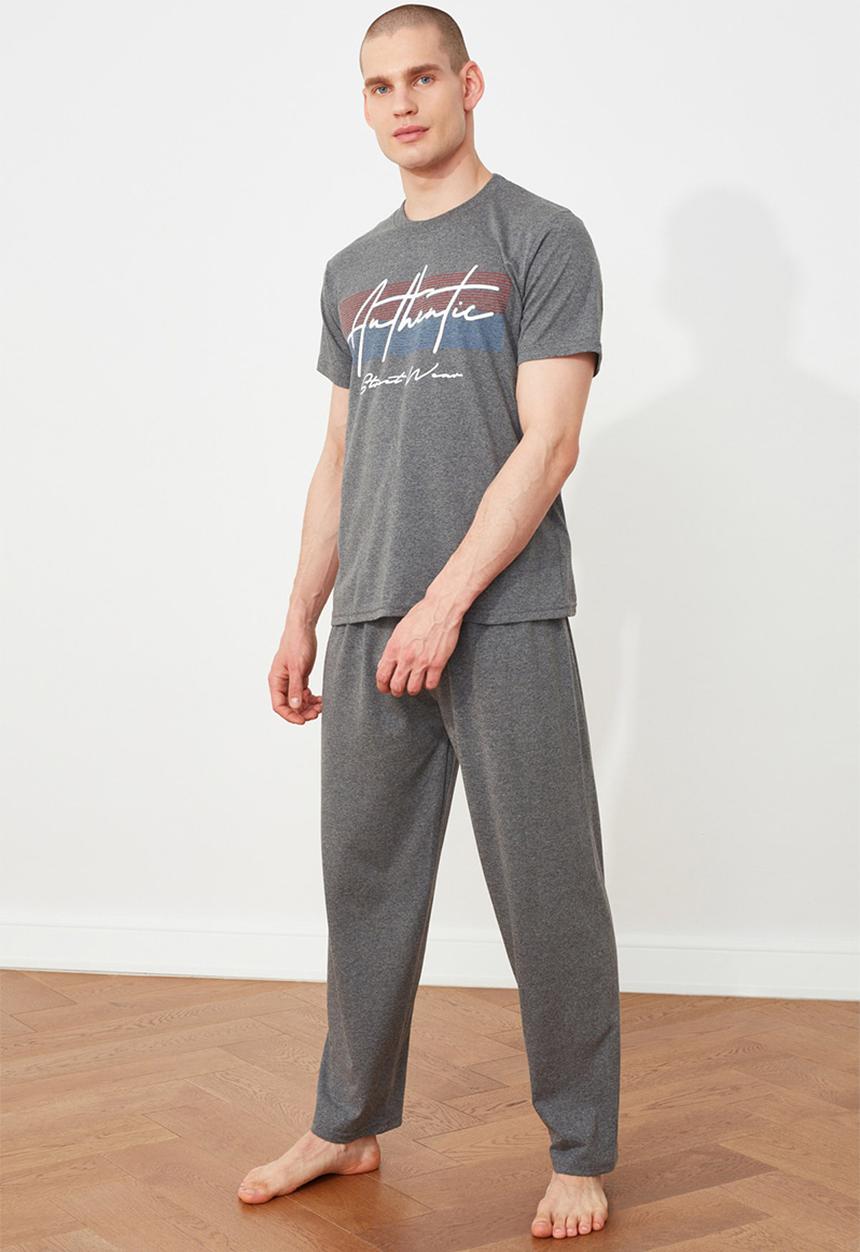 Trendyol - Short sleeve printed top & pants sleep set - dark grey