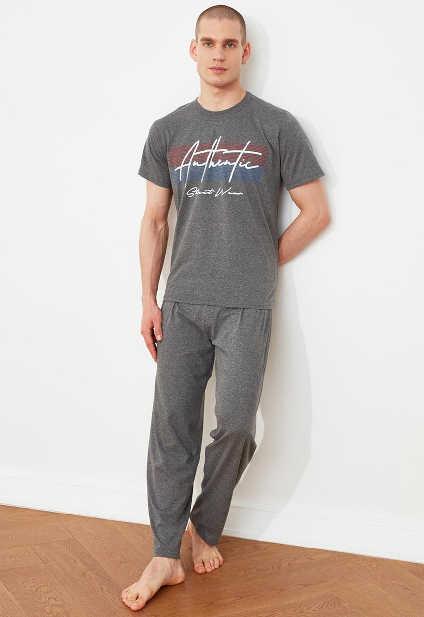 Trendyol - Short sleeve printed top & pants sleep set - dark grey