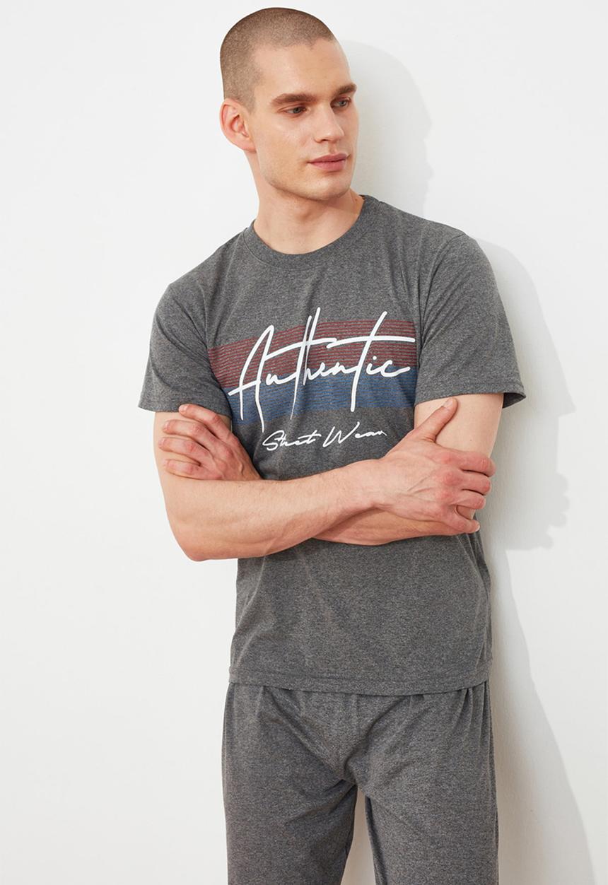 Trendyol - Short sleeve printed top & pants sleep set - dark grey