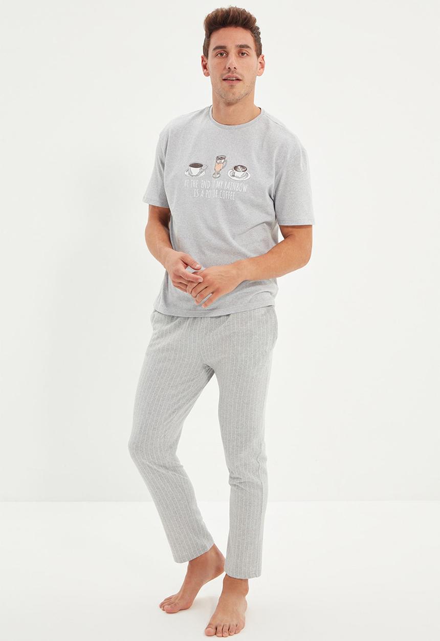 Trendyol - Short sleeve printed top & pants sleep set - grey