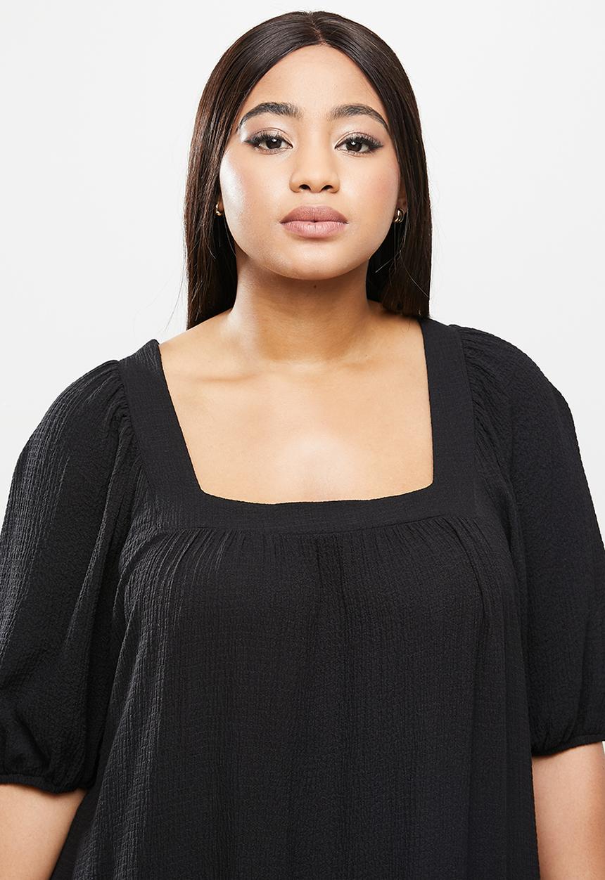 Me&B - Plus square neck tiered sack dress - black