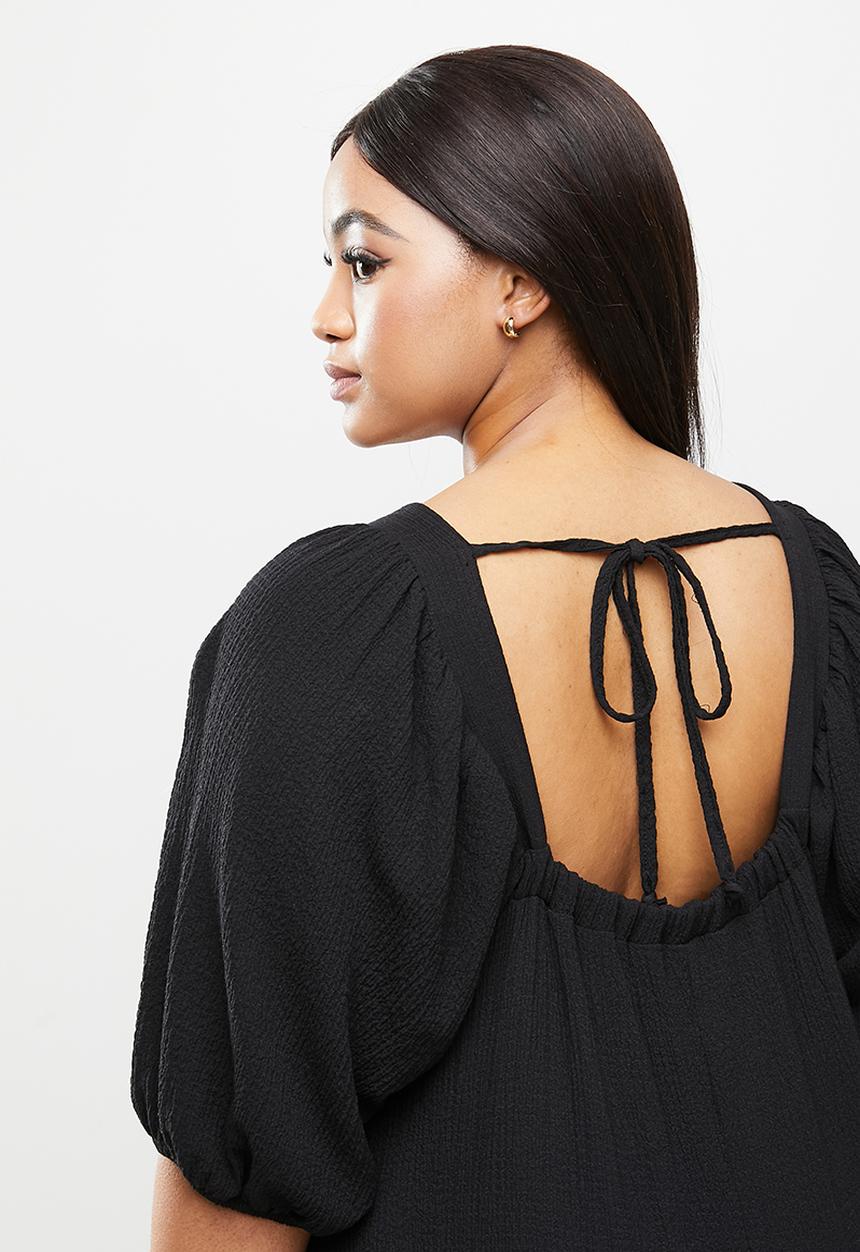 Me&B - Plus square neck tiered sack dress - black