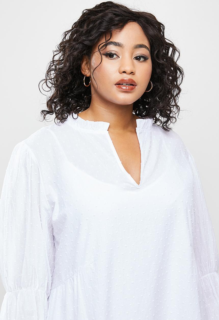 Blake - Dobby tiered mini dress - white