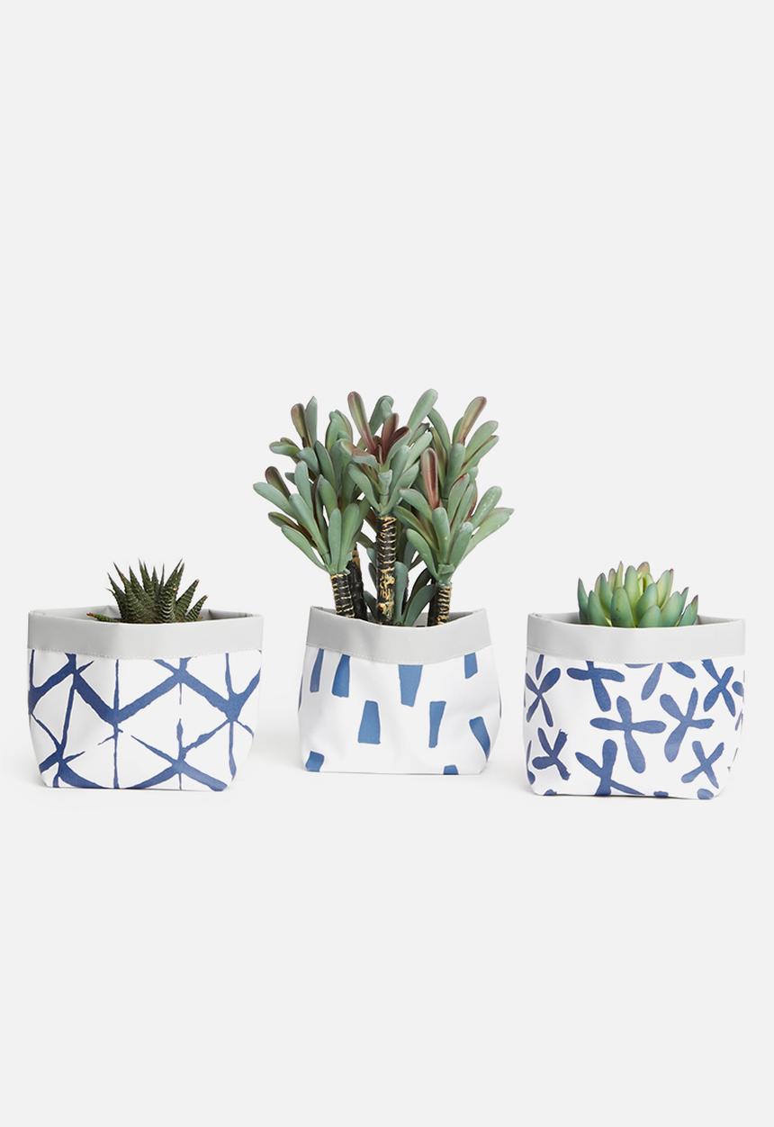 Inspired Vision Studios - Mermista set of 3 succulent canvas planters - shibori blue