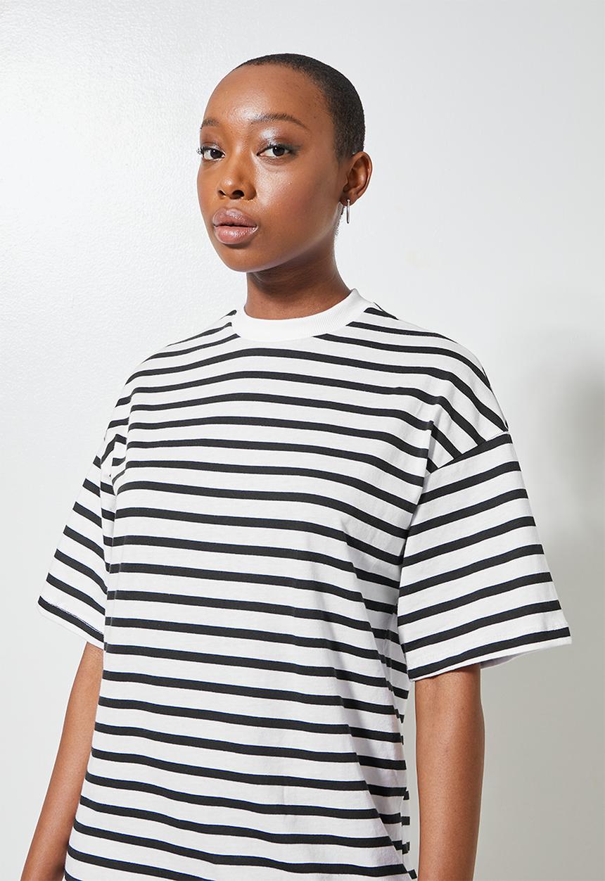 Superbalist - Oversize mini T-shirt dress - white with black stripe