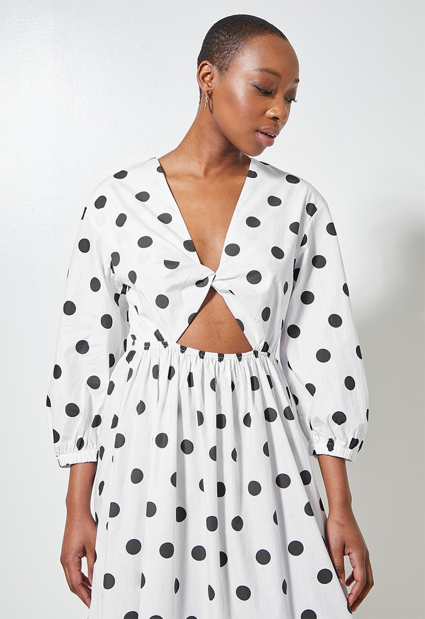 Superbalist - V-neck cutout detail midi dress - white & black 