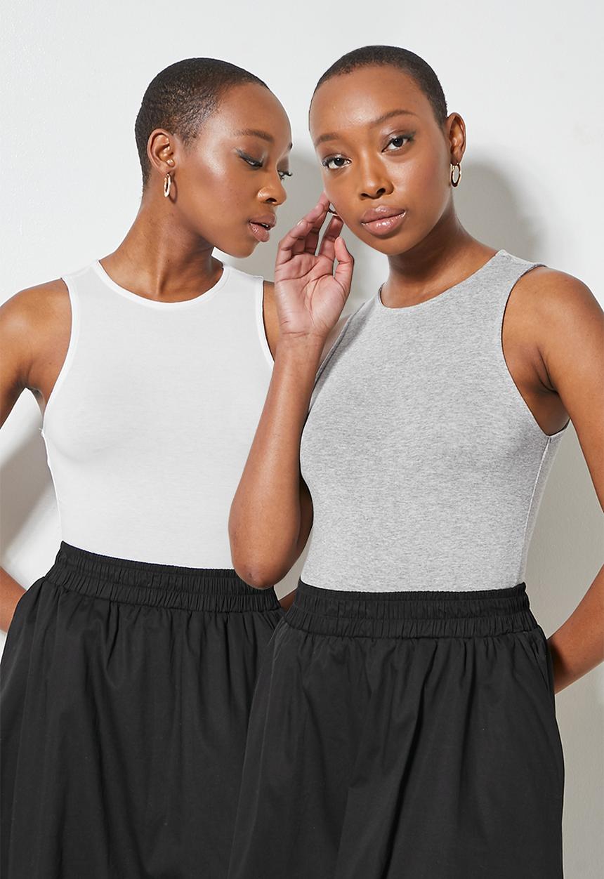 Superbalist - 2 pack high neck cutaway bodysuit - white & grey