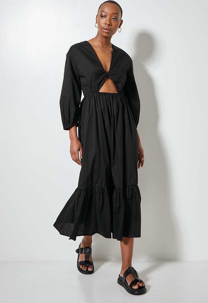 Superbalist - V-neck cutout detail midi dress - black