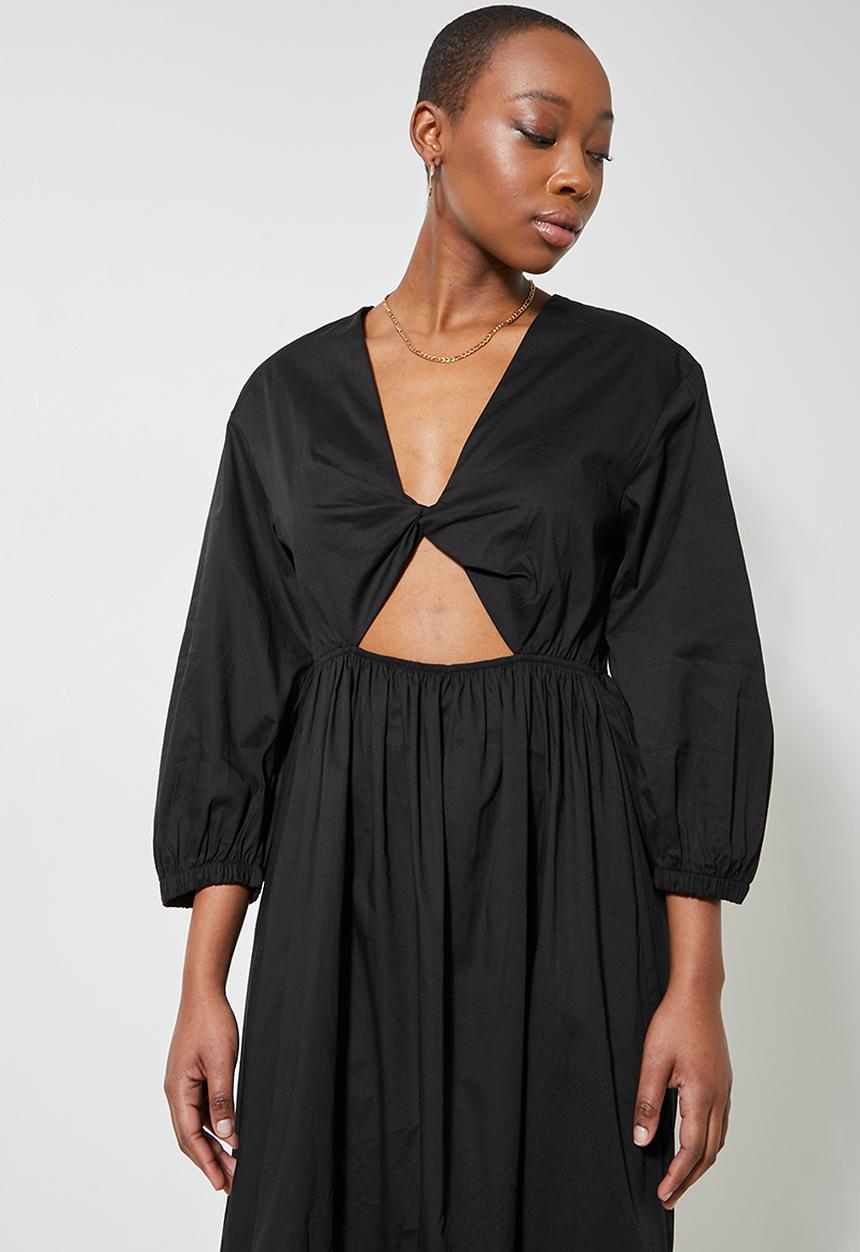 Superbalist - V-neck cutout detail midi dress - black