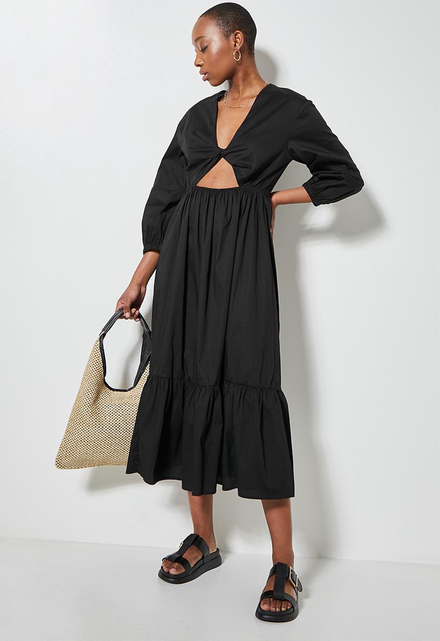 Superbalist - V-neck cutout detail midi dress - black