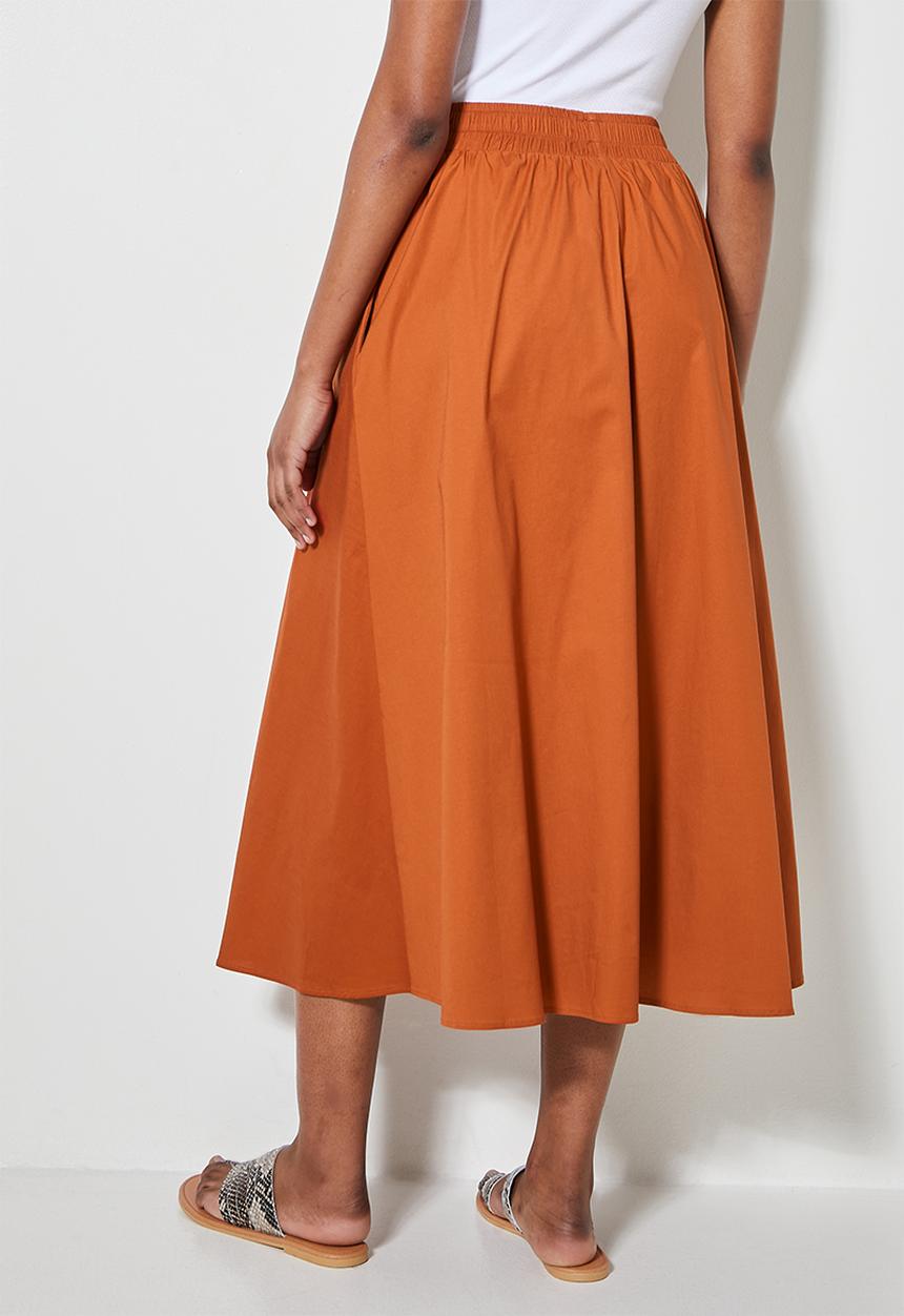 Superbalist - Poplin pull on midi skirt with pockets - bombay brown