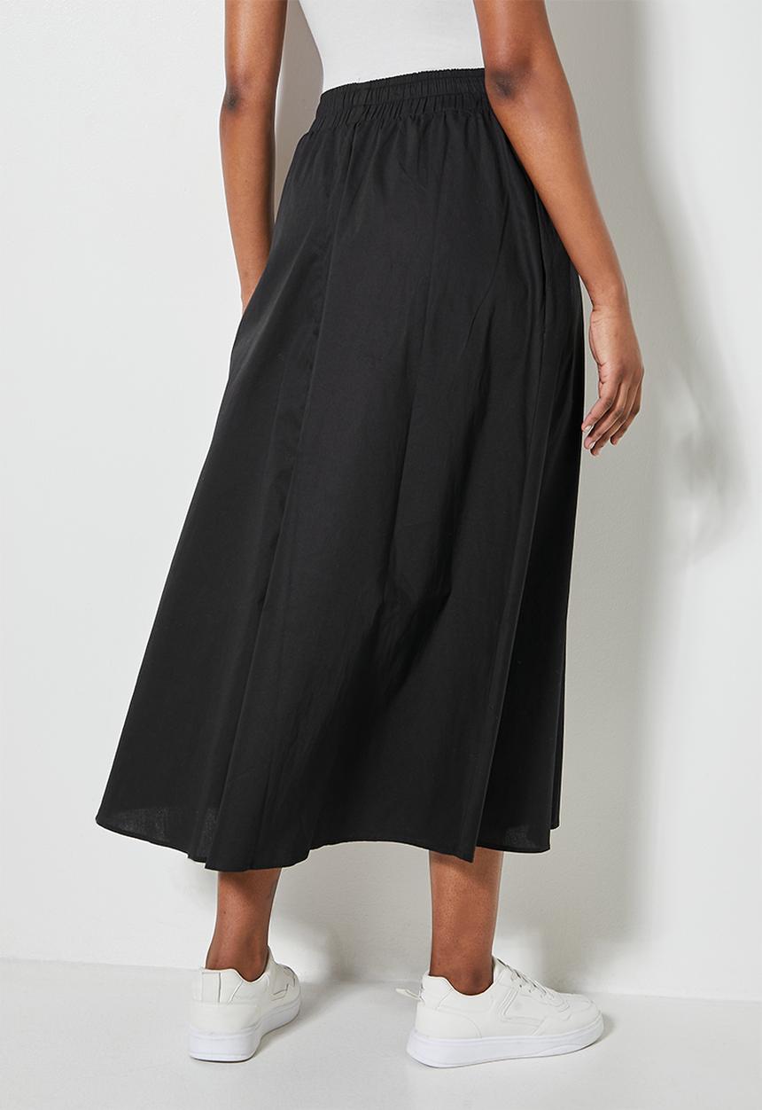 Superbalist - Poplin pull on midi skirt with pockets - black