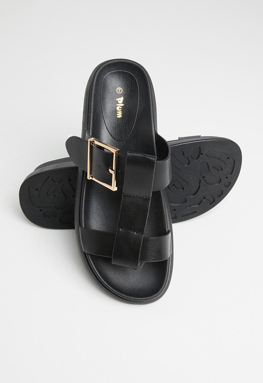 Plum - Tulsa chunky big buckle slide - black