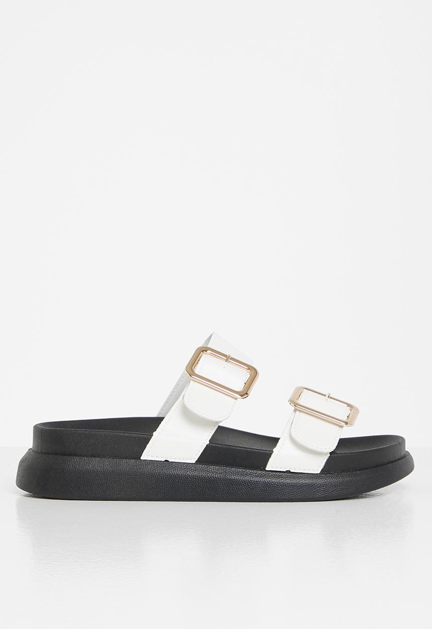 Plum - Kaylee double strap big buckle slide - white & black