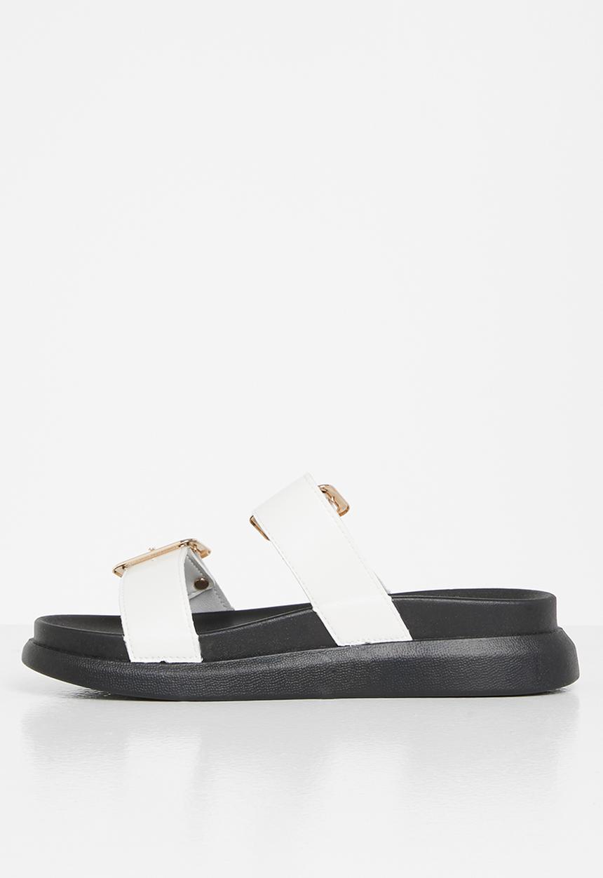 Plum - Kaylee double strap big buckle slide - white & black