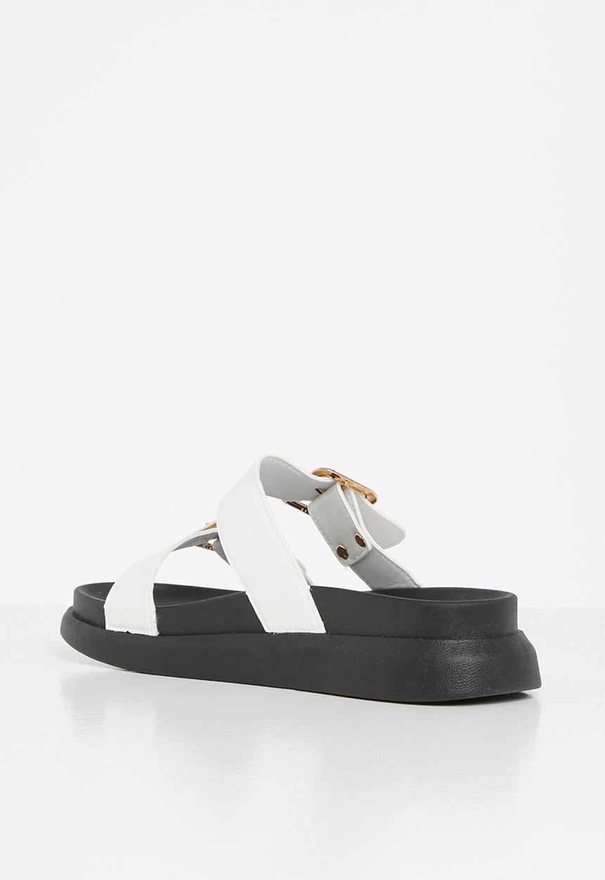 Plum - Kaylee double strap big buckle slide - white & black