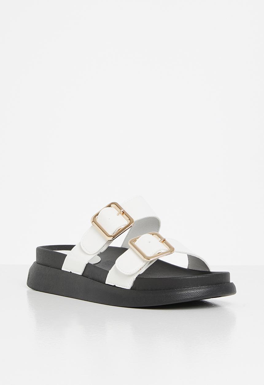 Plum - Kaylee double strap big buckle slide - white & black