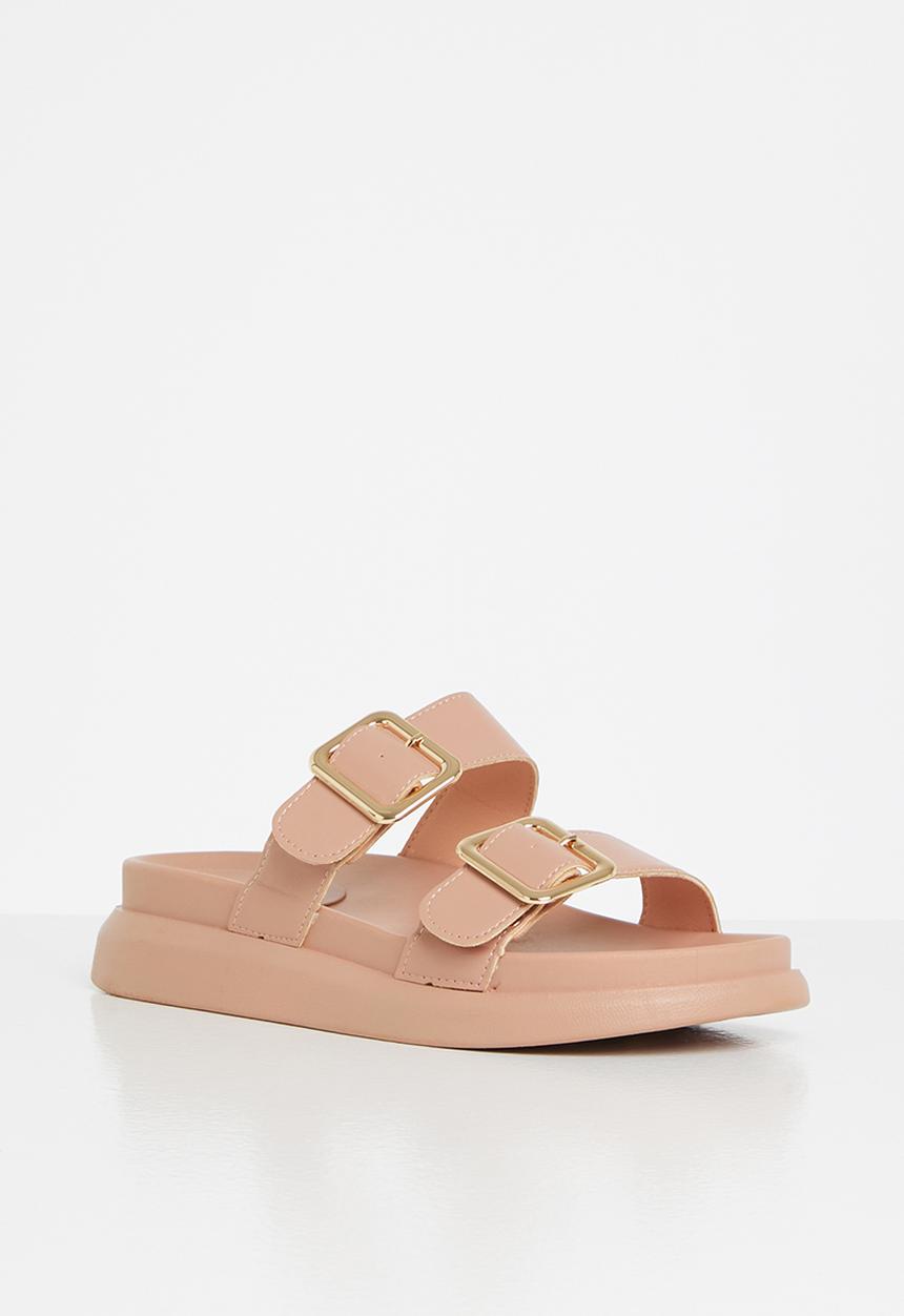Plum - Kaylee double strap big buckle slide - pink
