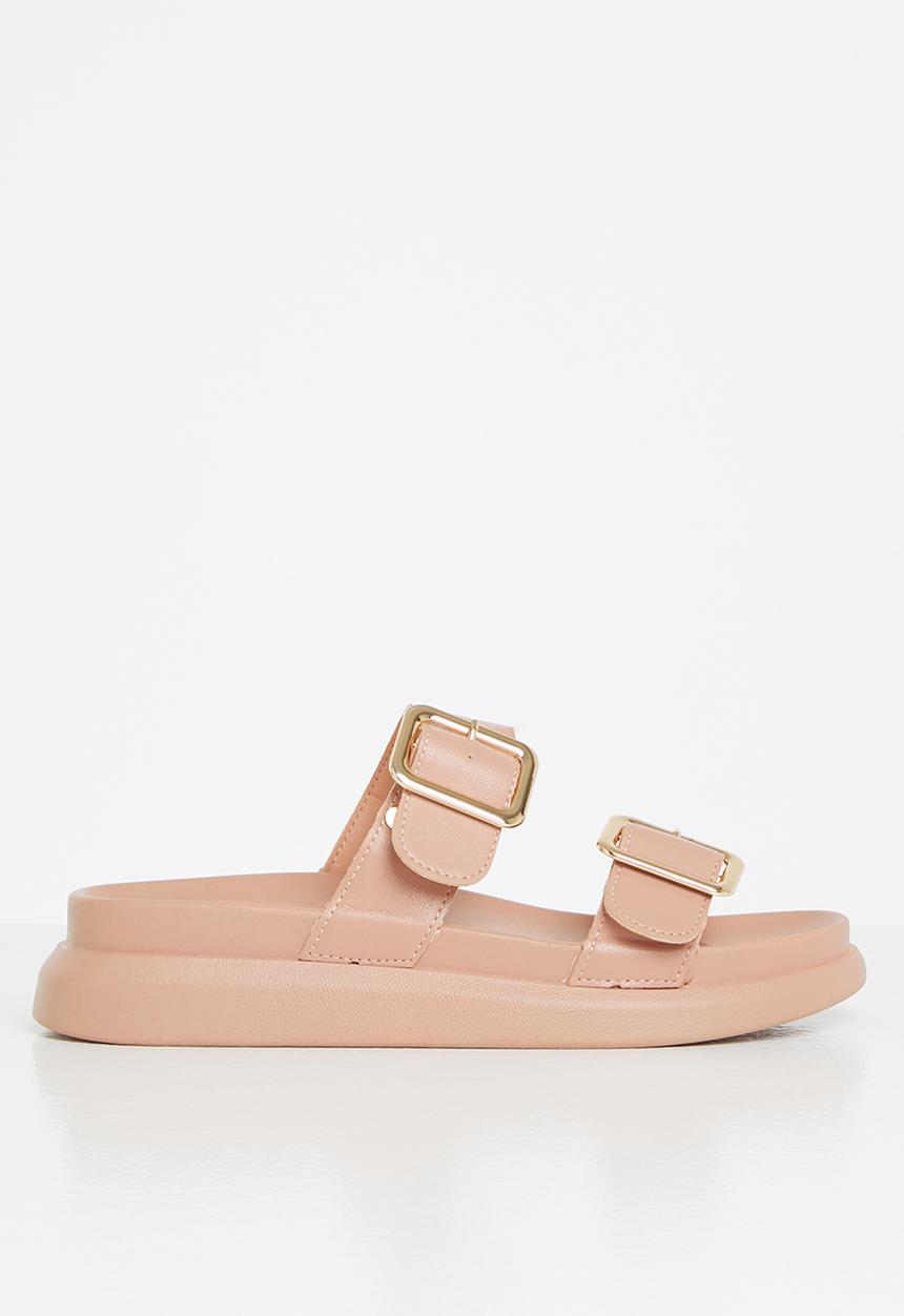 Plum - Kaylee double strap big buckle slide - pink