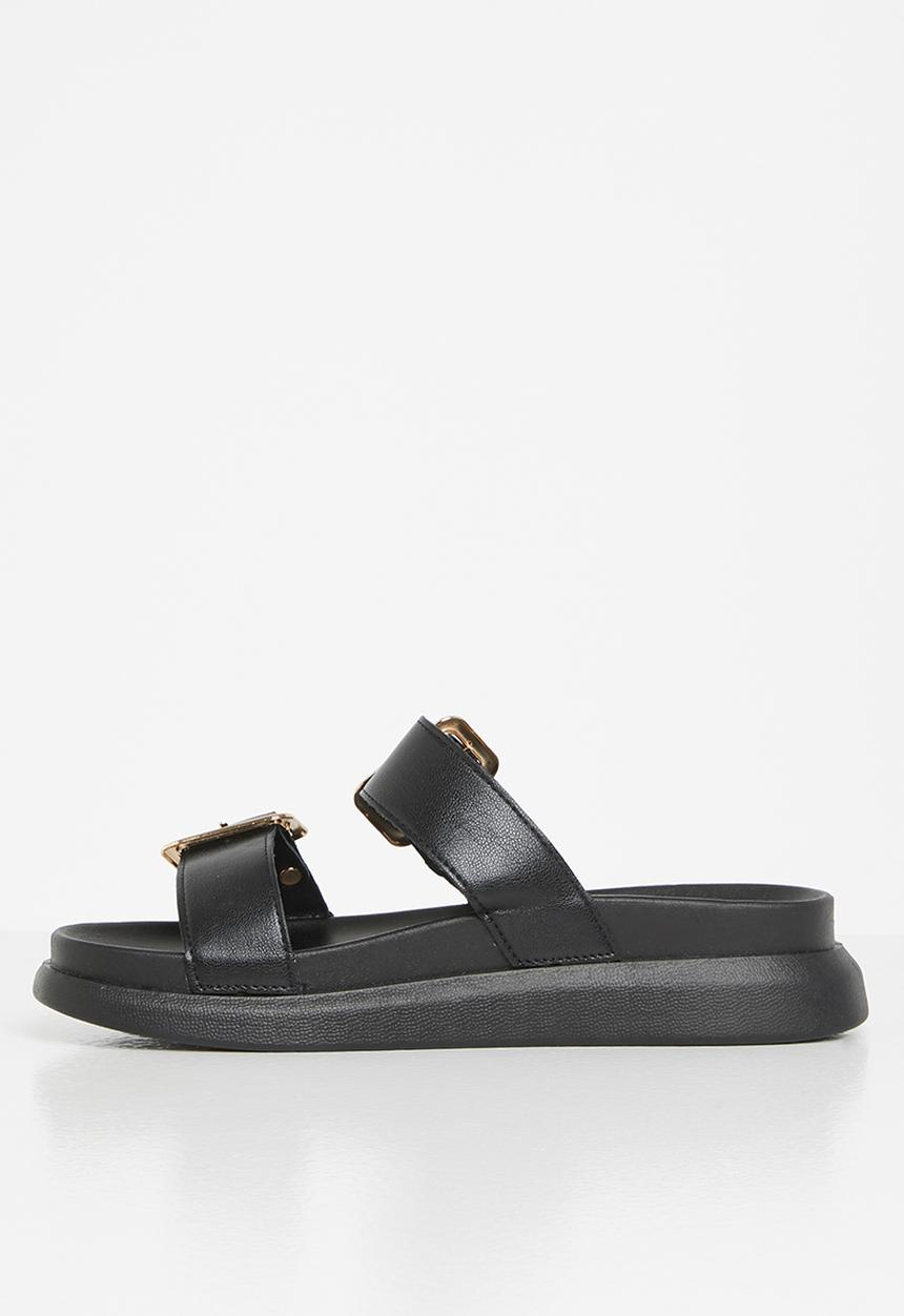 Plum - Kaylee double strap big buckle slide - black