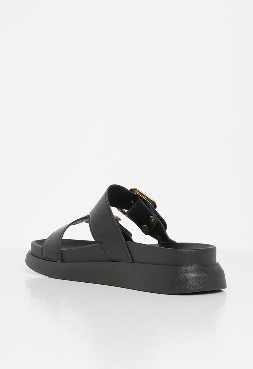 Plum - Kaylee double strap big buckle slide - black