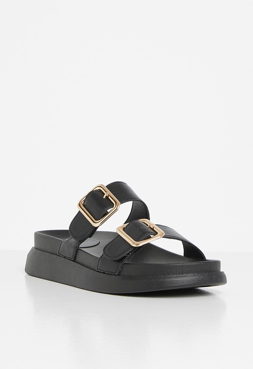Plum - Kaylee double strap big buckle slide - black