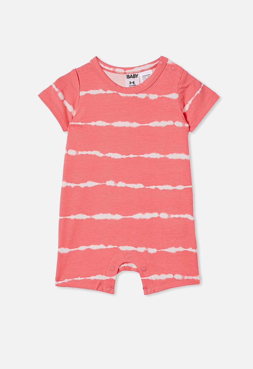 Cotton On - The short sleeve romper - retro coral linear tie dye