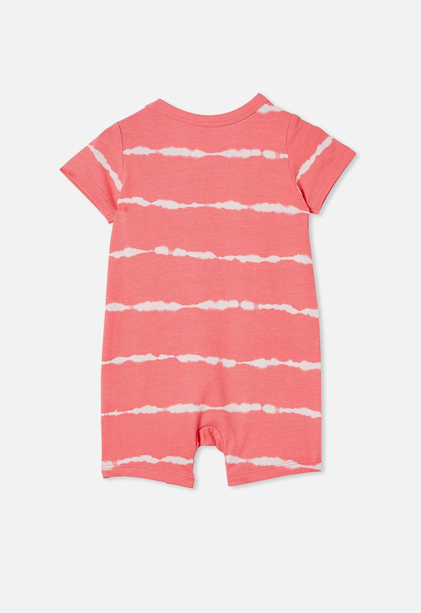 Cotton On - The short sleeve romper - retro coral linear tie dye