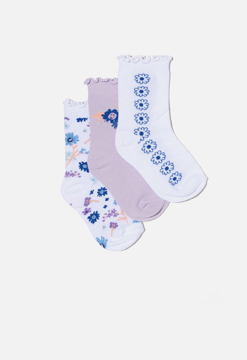 Cotton On - Kids 3pk crew socks - white disty floral