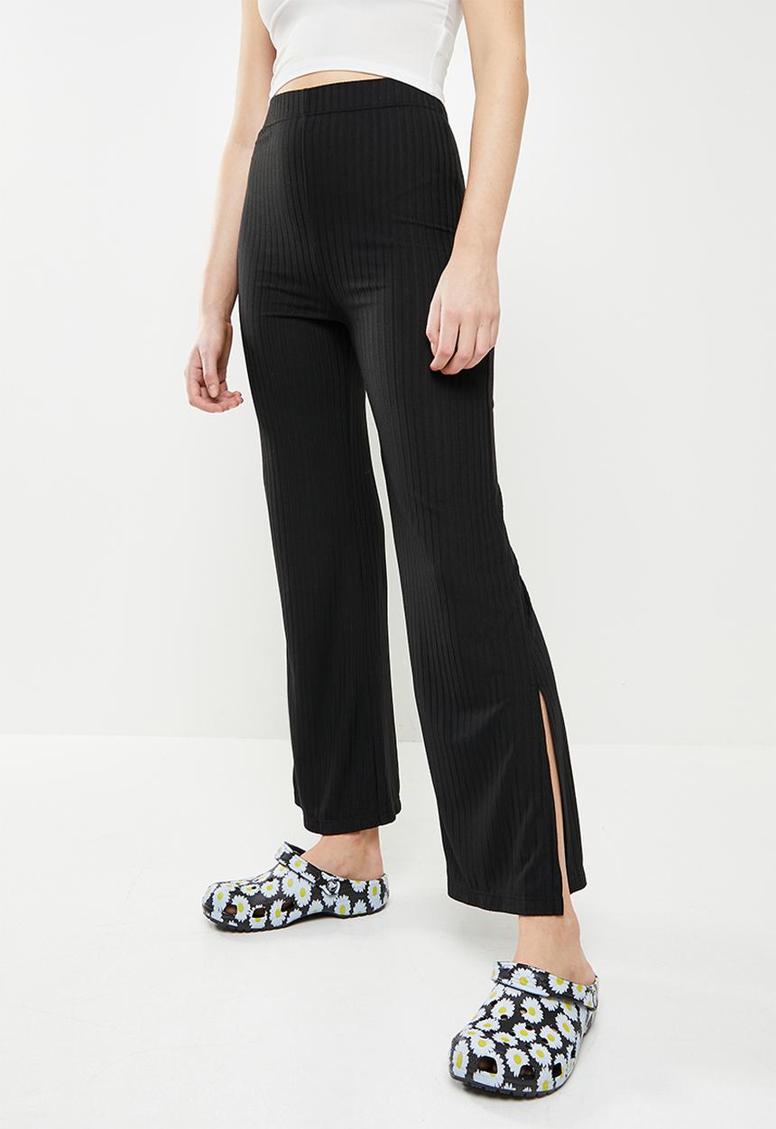 Blake - Side slit wide leg trouser - black 