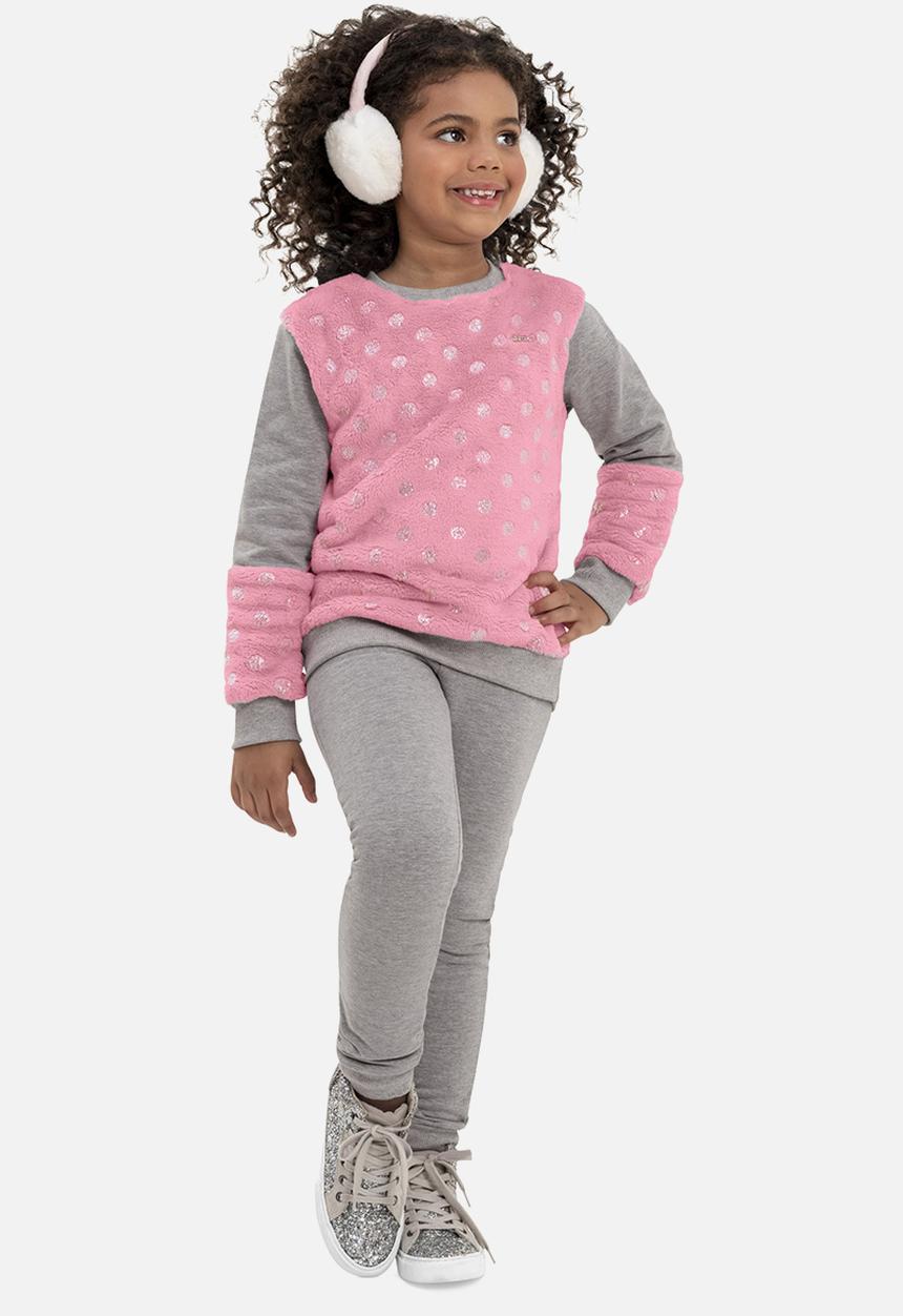Quimby - Girls sweat top & pants set - pink & grey