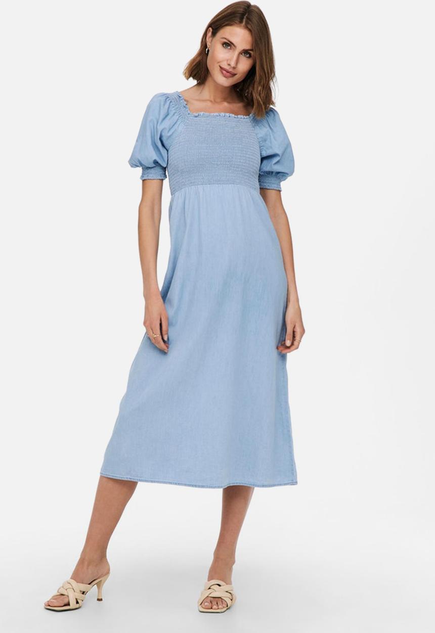 ONLY - June life short sleeve smock denim dress - light blue denim
