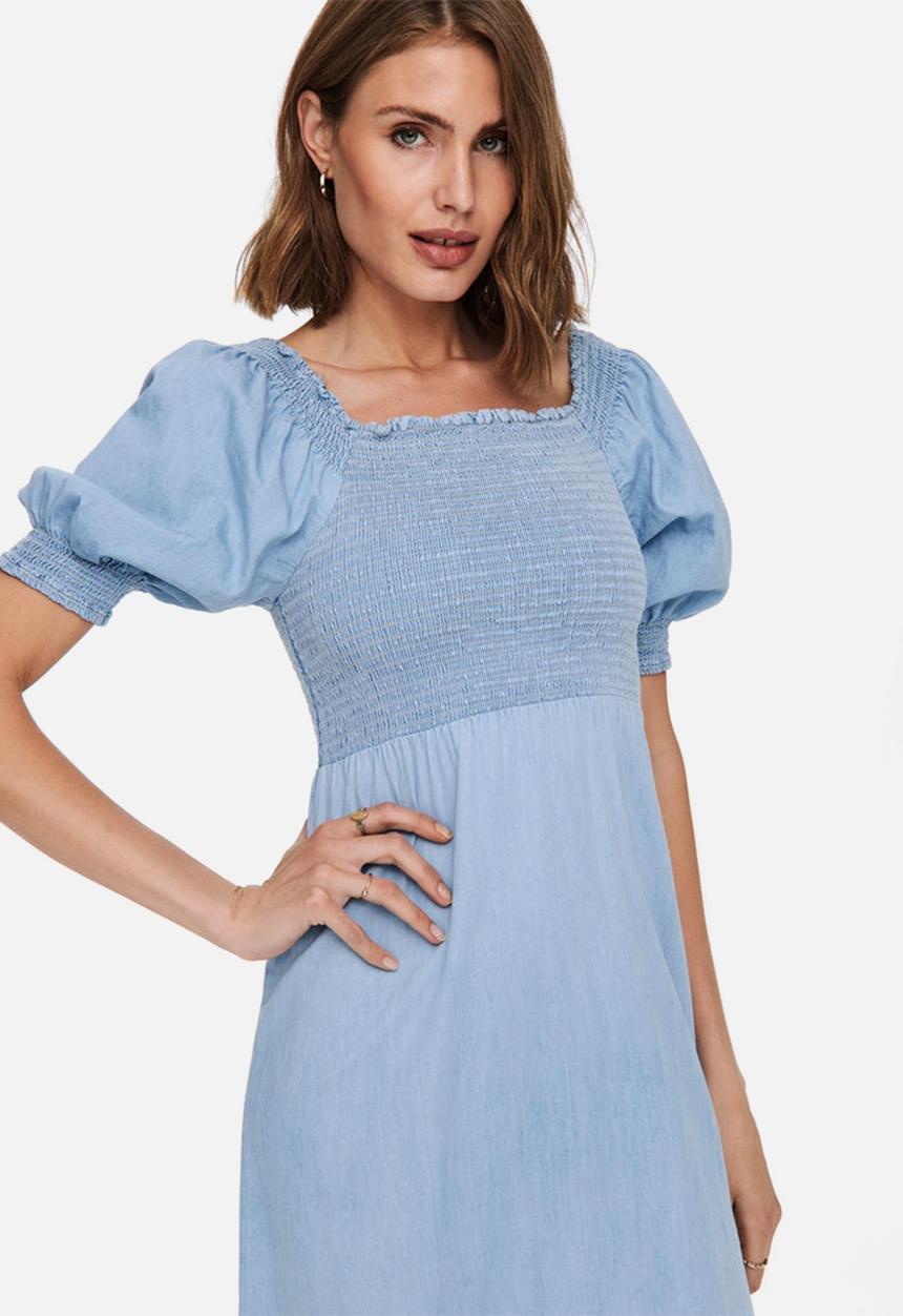 ONLY - June life short sleeve smock denim dress - light blue denim