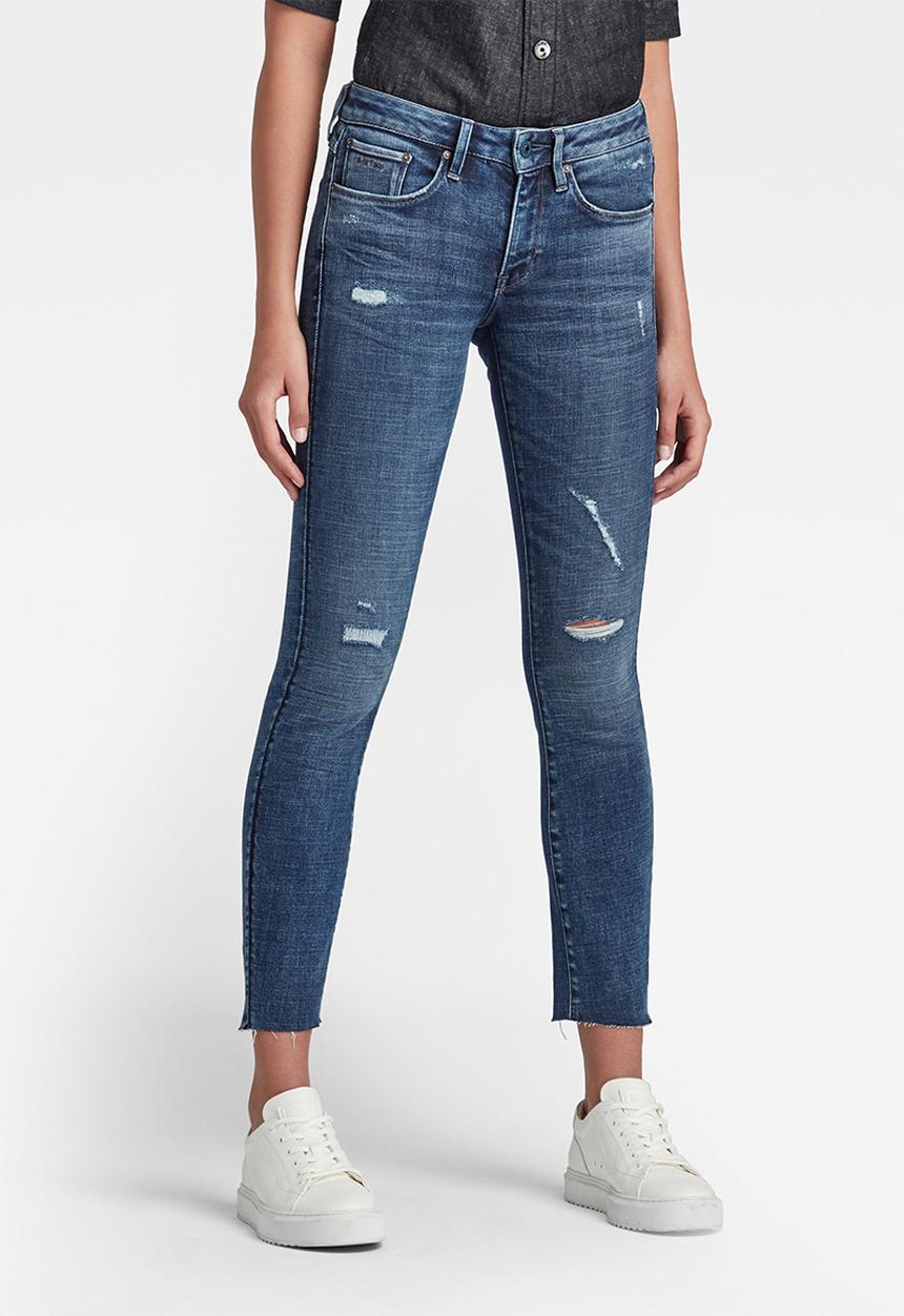 G-STAR - 3301 Mid skinny ankle - faded ripped baltic sea