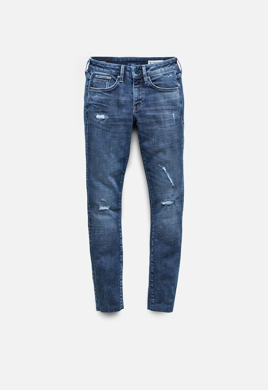 G-STAR - 3301 Mid skinny ankle - faded ripped baltic sea