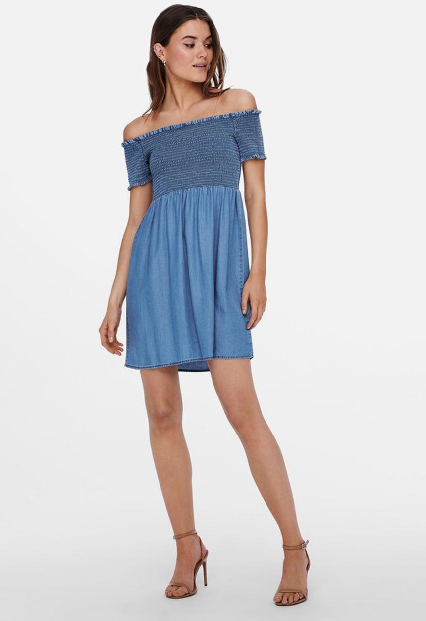 ONLY - Cora life short sleeve smock denim dress - medium blue denim