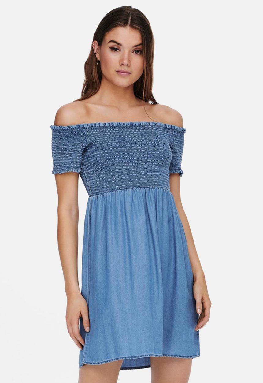 ONLY - Cora life short sleeve smock denim dress - medium blue denim