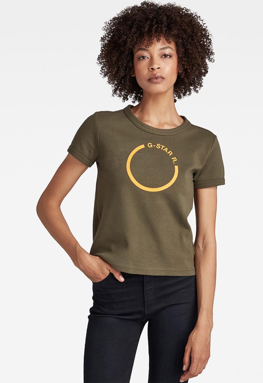 G-STAR - Front logo cropped slim tee - dk bronze green