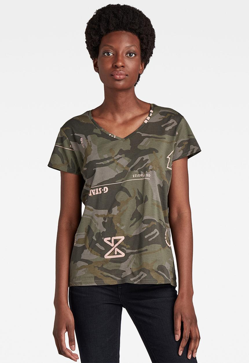 G-STAR - Camo type print v-neck tee - gs grey type pink face camo