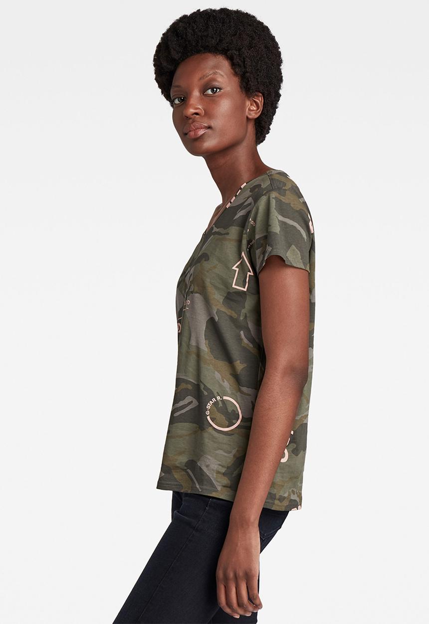 G-STAR - Camo type print v-neck tee - gs grey type pink face camo