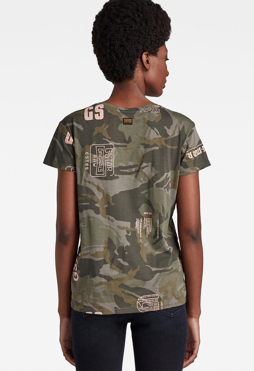 G-STAR - Camo type print v-neck tee - gs grey type pink face camo