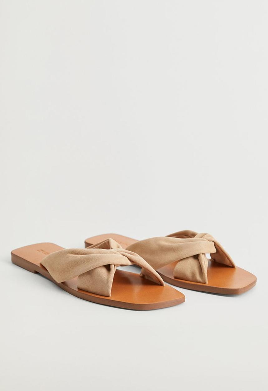 MANGO - Cross leather slide - light / pastel brown