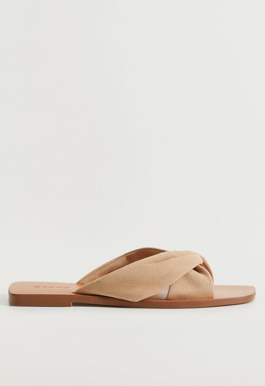 MANGO - Cross leather slide - light / pastel brown